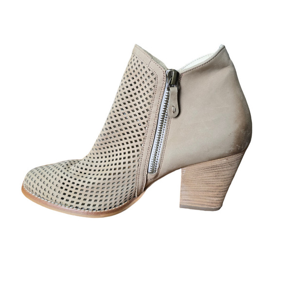 Paul Green Leather Bonzai Block Heels Booties Side Zip Tan Shoes Size US 8 - Picture 1 of 8